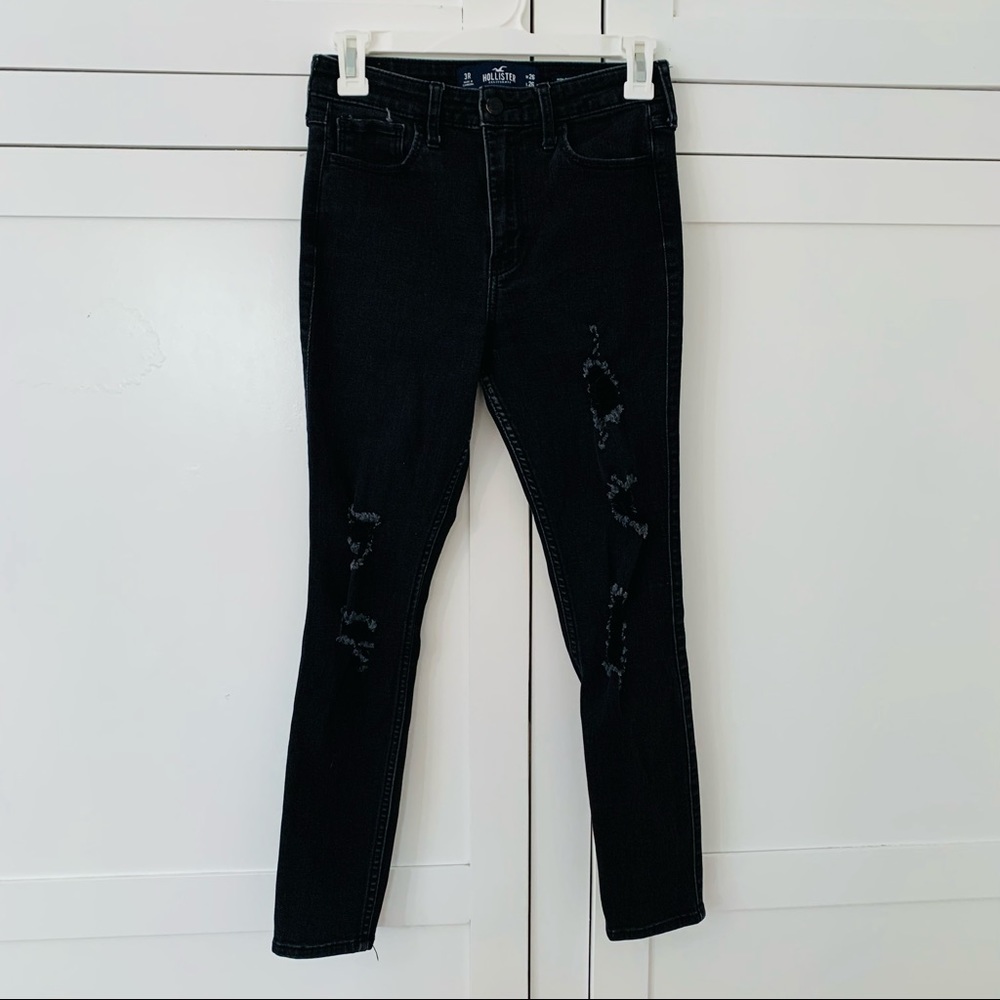 Hollister Black High Rise Crop Super Skinny Distressed Jeans Size 26